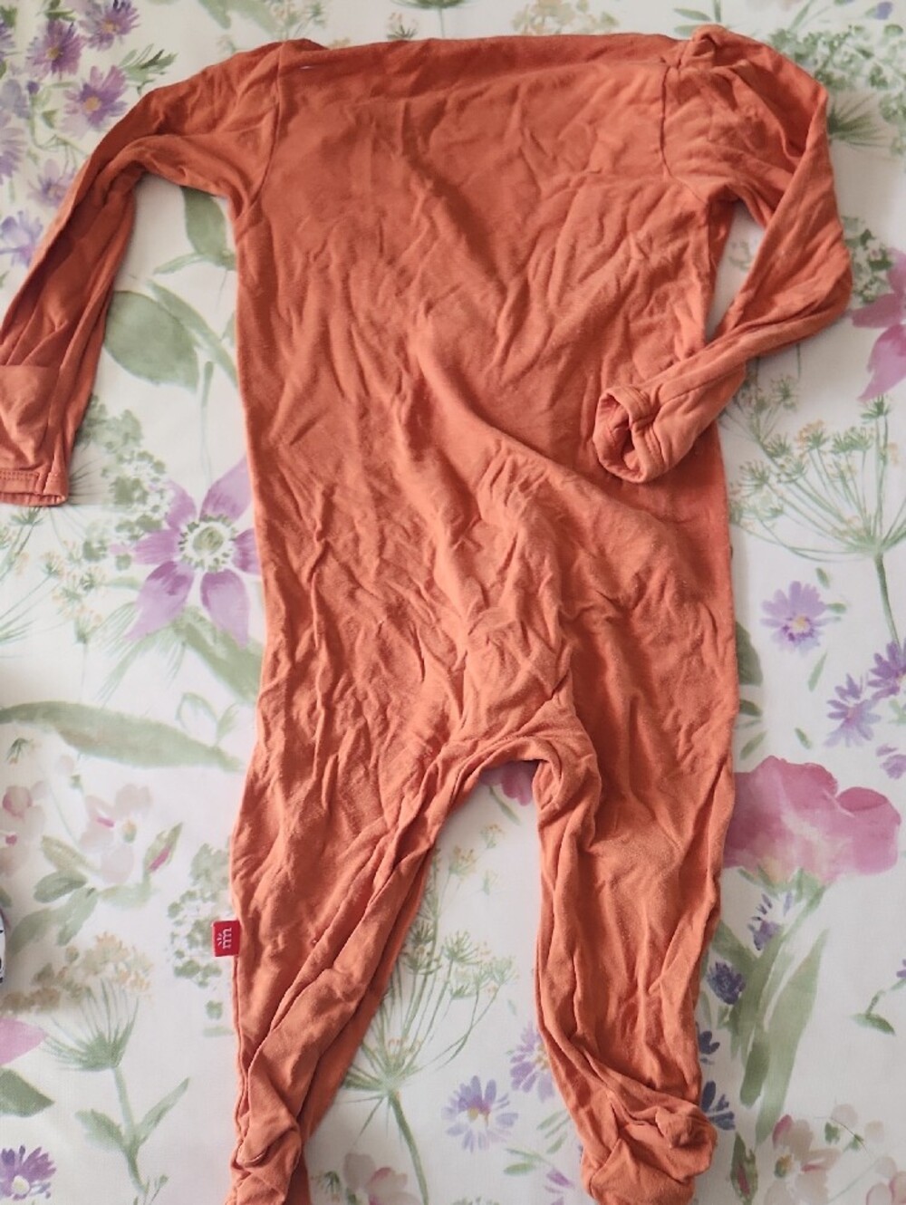 Magnetic Me Floral & Rust Ruffle Footed One-Piece Set - Picture 13 of 13